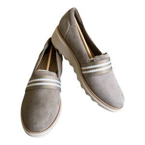 Clarks Sharon Bay Suede Wedge Loafers Gray Sz 7 NIB
